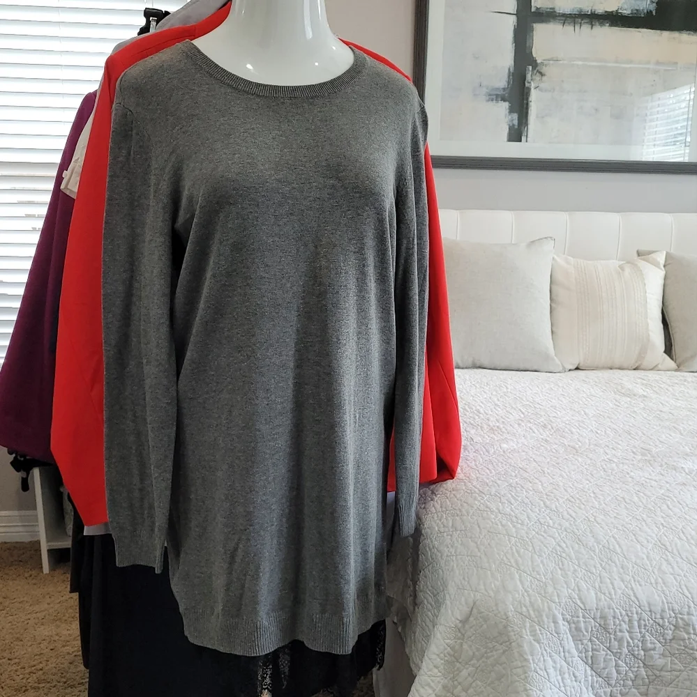 BCBGeneration grey ribbed crew neck longsleeve shift sweaterdress size Large NWT